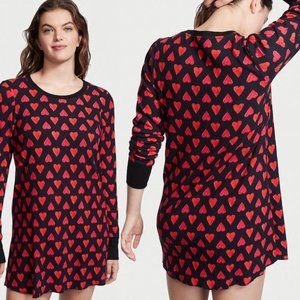 Victoria's Secret Women's Valentines Hearts Thermal Sleepshirt Black Red L NWT